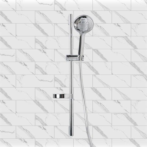 Kitchen Peel and Stick Tiles, Bathroom Shower Wall Tile Stickers Imitation White Marble, White Tile with Gray Texture 4x12 Inch x 0.07 Inch Thickness