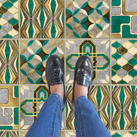 Fashionable gold and green tone: the modern art style of tile stickers