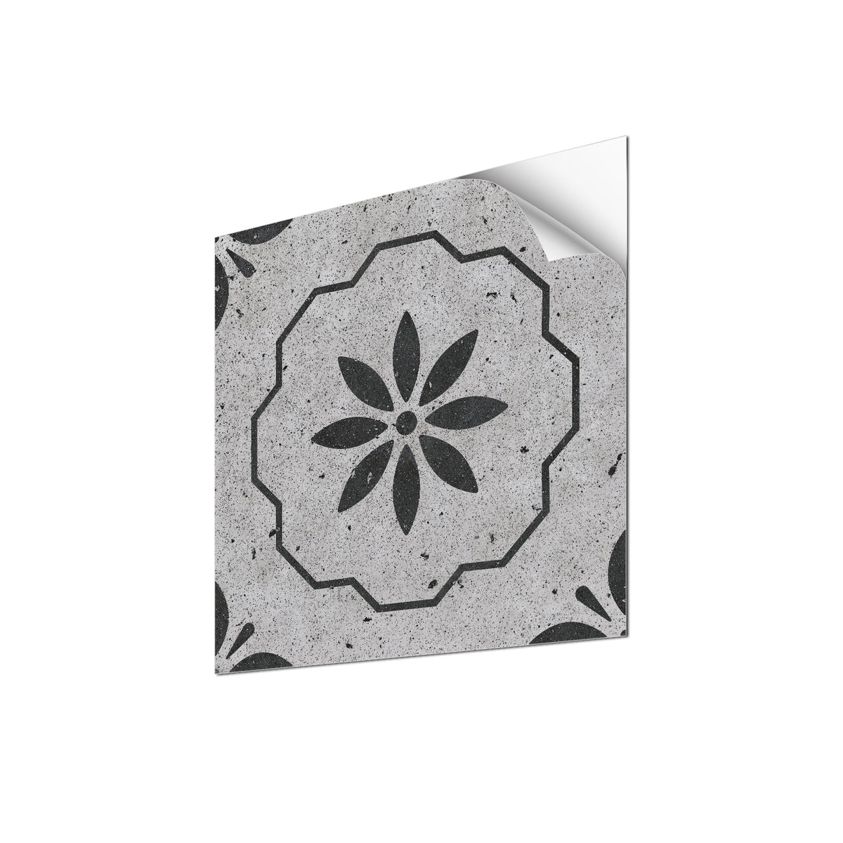 Retro Gray Geo-Flower Marble Peel and Stick Floor Tiles Easy Apply