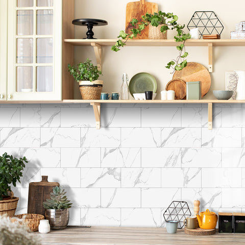 White Marble Tile Stickers Minimalist Classic Wallpapers 16Pcs