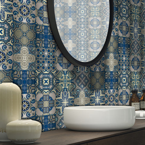 Elegant blue: blue and white classical tile stickers