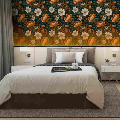 Luxurious dark floral wallpaper bedroom