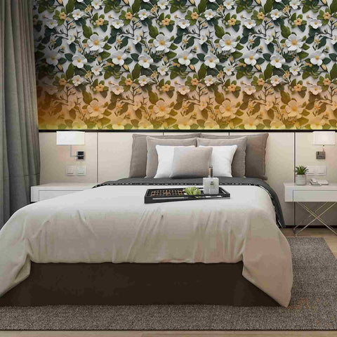 Elegant Floral Forest Wallpaper - Fresh White Flowers and Green Leaves Intertwined