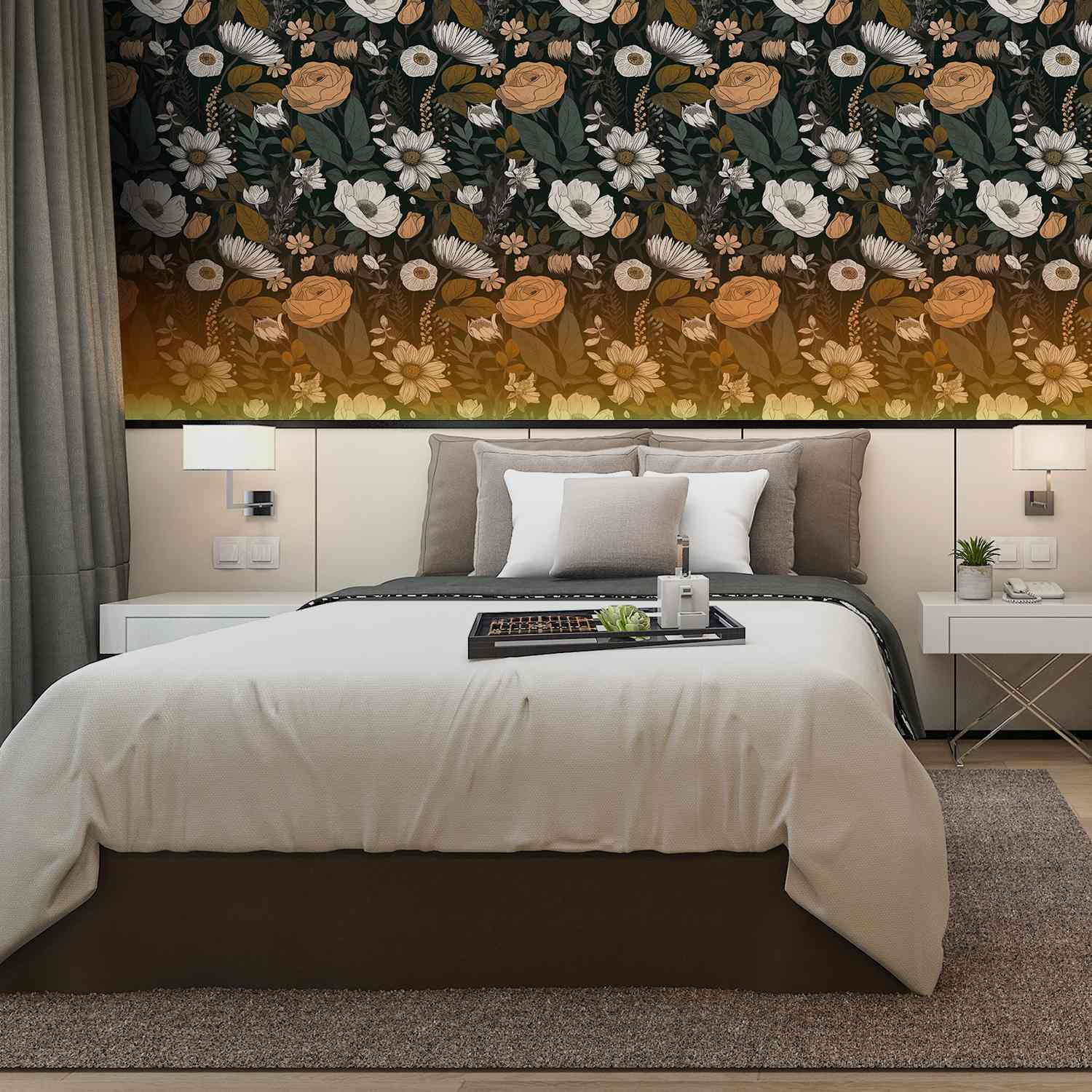 dark floral wallpaper bedroom
