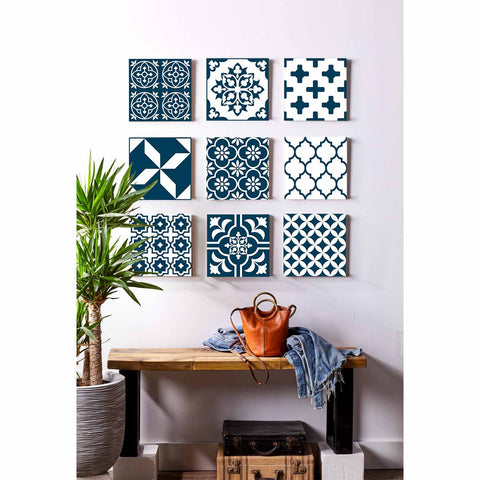 Blue and White Geometric Tiles Creative tile stickers