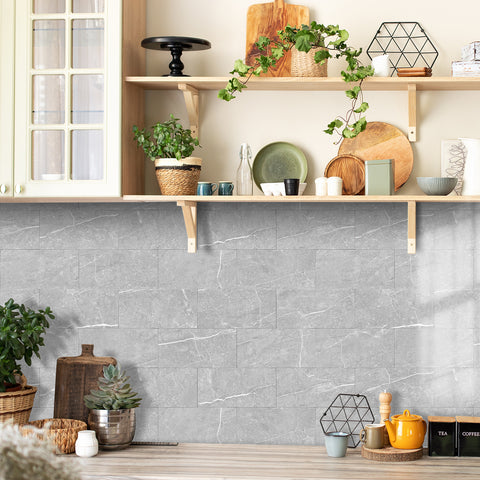 Grey Marble Tile Stickers Minimalist Classic Wallpapers 16Pcs