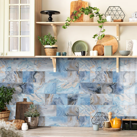 Blue Marble Tile Stickers Fantasy Wallpapers 16Pcs