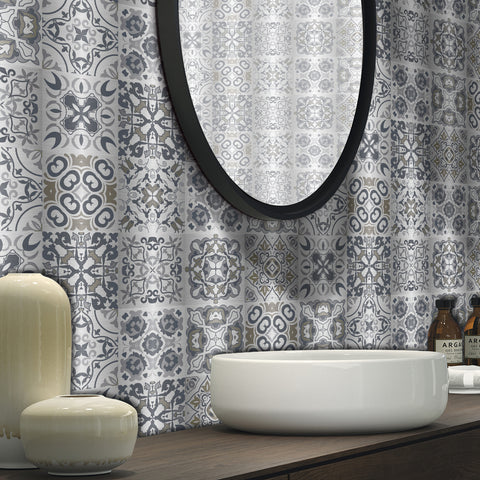 Silver-gray interweaving: fashionable tile stickers with abstract flowers