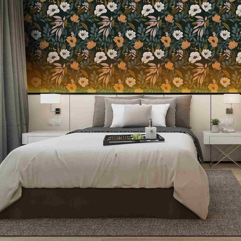 dark floral wallpaper bedroom