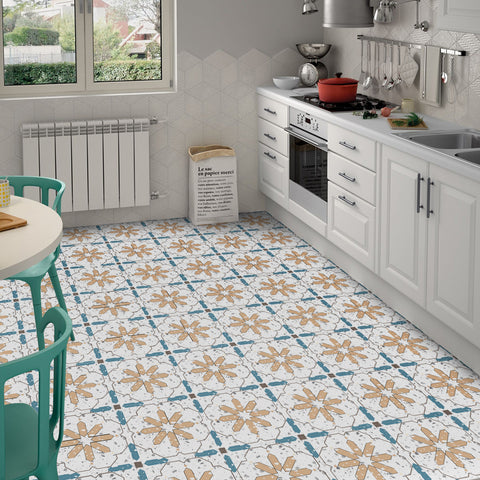 Vintage Style Tile Stickers with Blue and Yellow Patterns