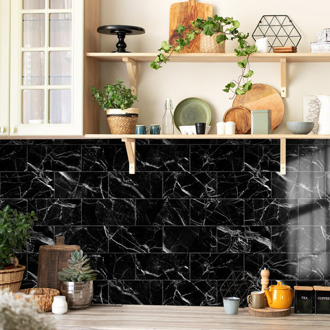 Black Marble Tile Stickers Minimalist Classic Wallpapers 16Pcs