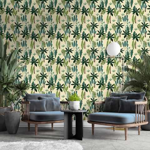 Tropical Foliage Forest Wallpaper - Harmonious Blend of Deep Green Leaves and Natural Textures