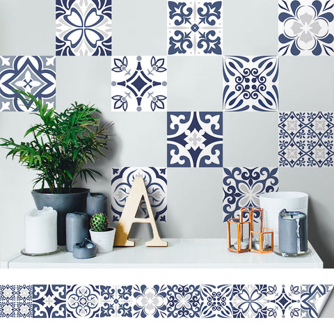 Elegant blue and white - European retro tile stickers