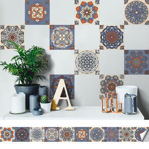 Ethnic style: folk tile stickers with blue, orange and white interweaving