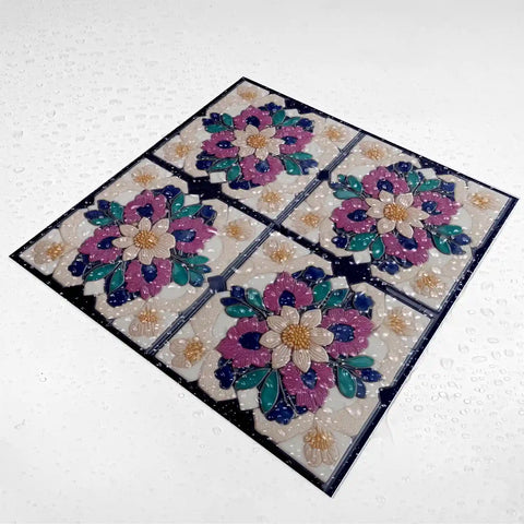 Artistic floral tile stickers make the space bloom with elegance