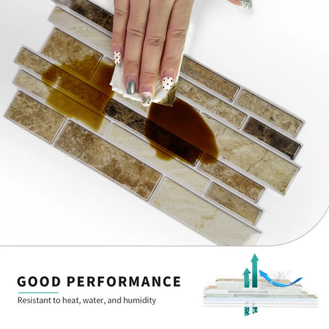 Special Shaped Marble Tile Sticker (Dark Yellow) 12pcs Peel And Stick Wallpaper Luxury and Elegant Style Wall Decor