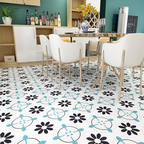 Stylish Teal and Black Decorative Flower Tile