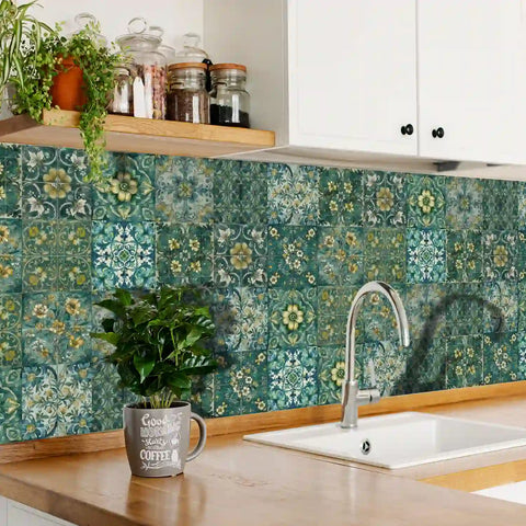 Fresh green and gold tone: the natural elegance of tile stickers