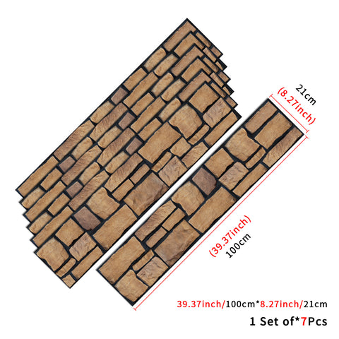 Brown Stone Wallpaper 3D Stone Textured Tiles 7pcs Peel and Stick Rustic Country