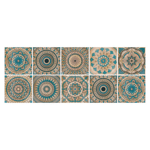 Blue-brown mandala tile stickers: a perfect fusion of retro and art