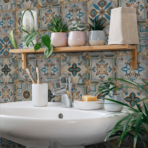 Retro blue-brown tone: the nostalgic style of tile stickers