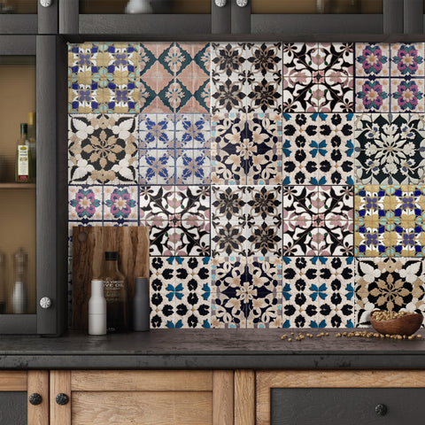 Artistic floral tile stickers make the space bloom with elegance