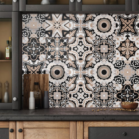 Classic black, white and brown: the retro style of tile stickers