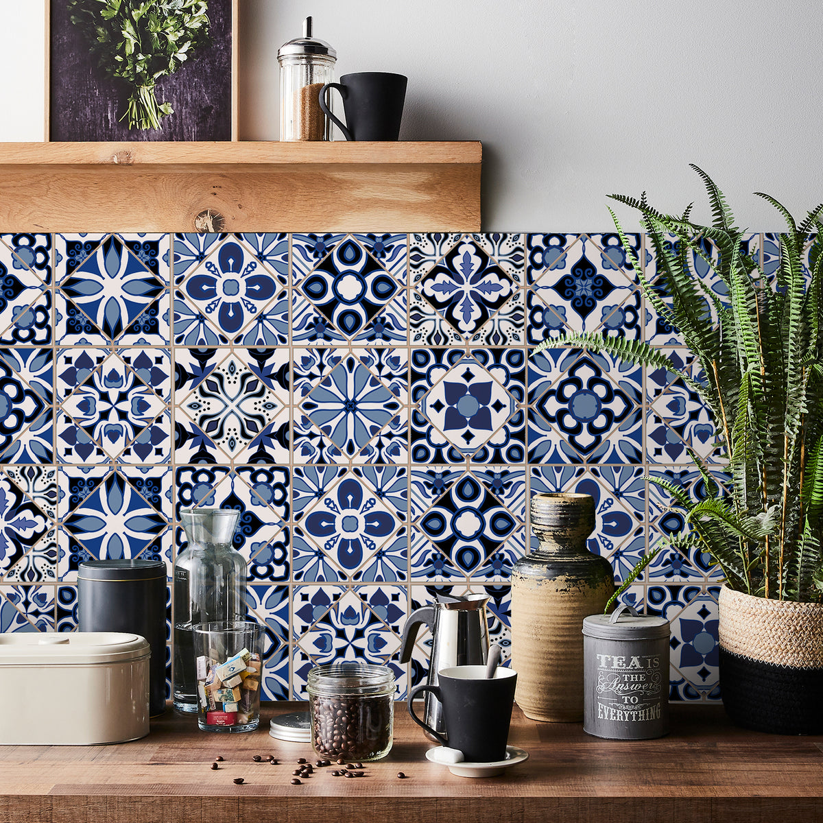 Blue and white classic tile stickers: interpreting the eternal elegance