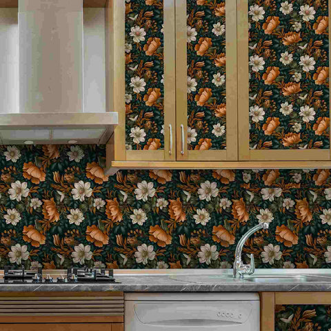 vintage dark floral wallpaper for kitchen