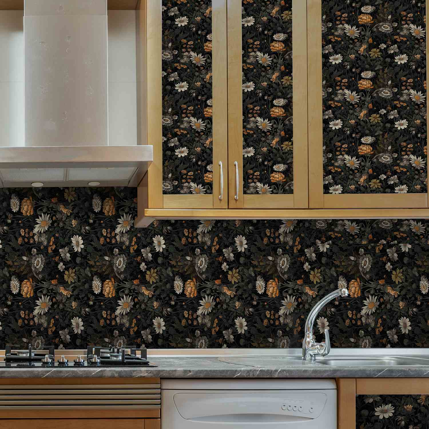 vintage dark floral wallpaper for kitchen