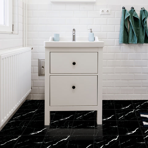 Black and White peel and stick marble floor tile Mirror Like Elegant Easy Installation