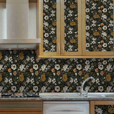 dark floral wallpaper for kitchen