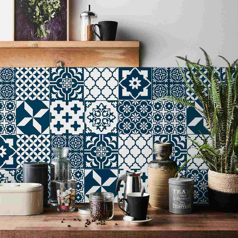 Blue and White Geometric Tiles Creative tile stickers