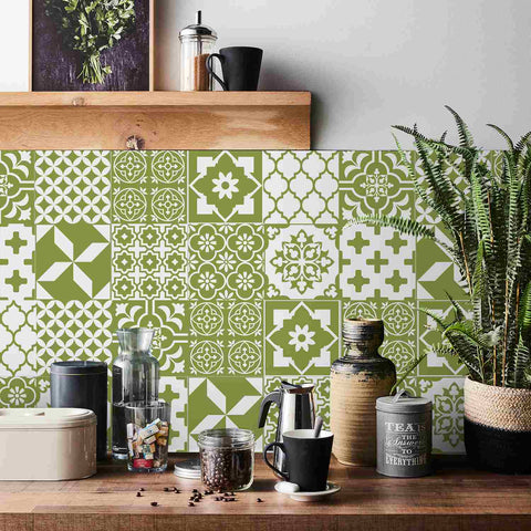 Olive Green Floral Tiles Tiles Creative tile stickers