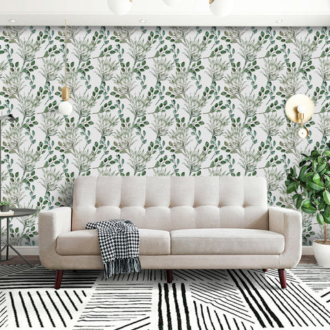 Natural Style Forest Wallpaper - Fresh Green Plants with Delicate Linework Elegance