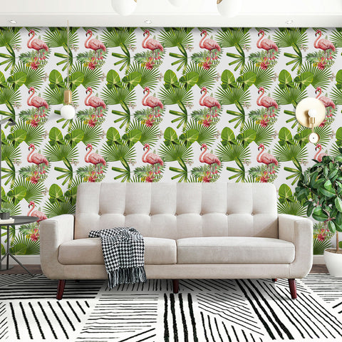 Tropical Flamingo Forest Wallpaper - Vivid Pink Flamingos Amidst Lush Green Foliage