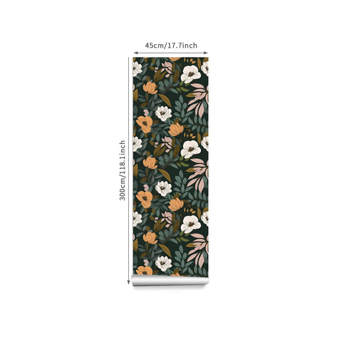 dark green floral peel and stick wallpaper size