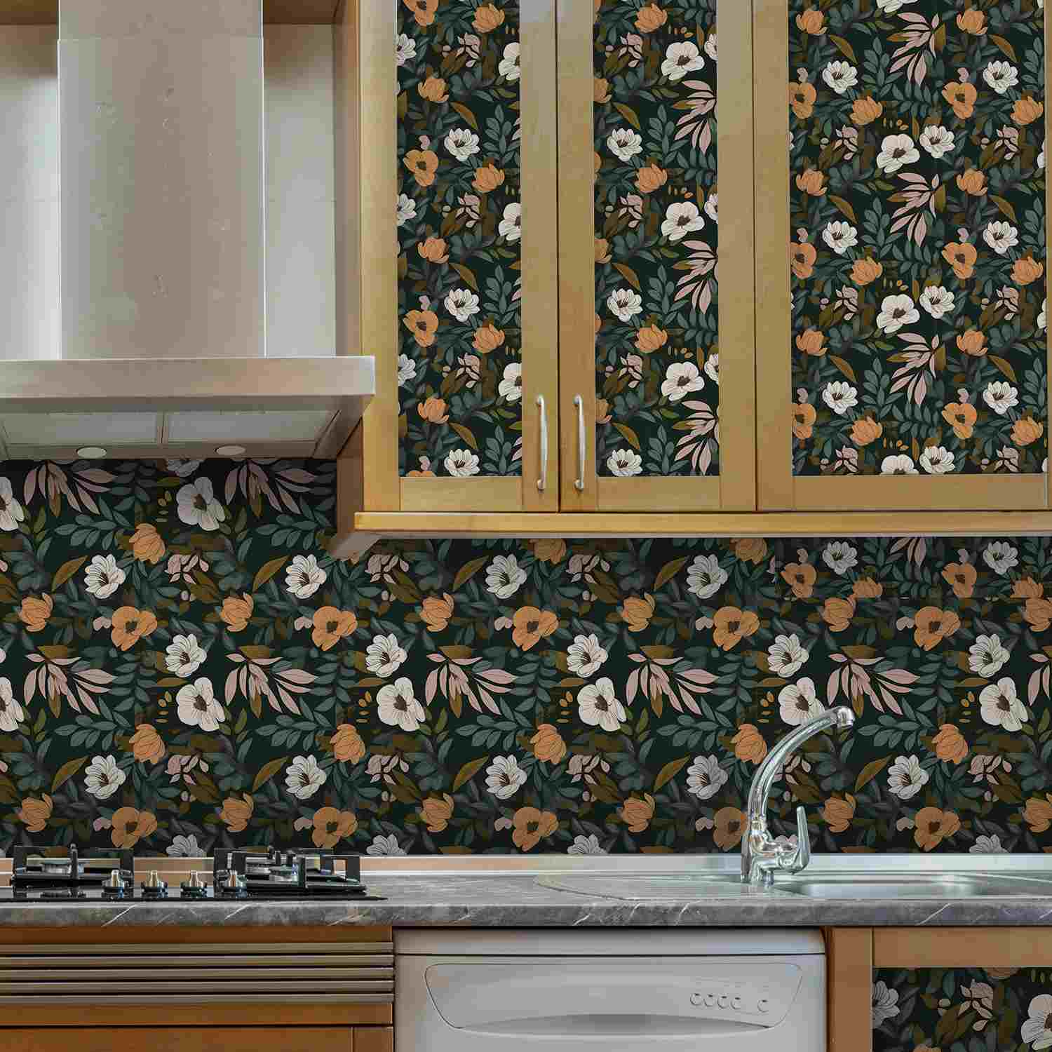 vintage dark floral wallpaper for kitchen