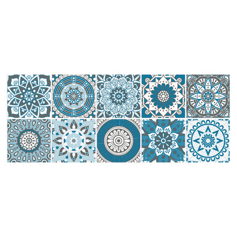 Blue and white mandala tile stickers: interpreting the beauty of mystery and tranquility