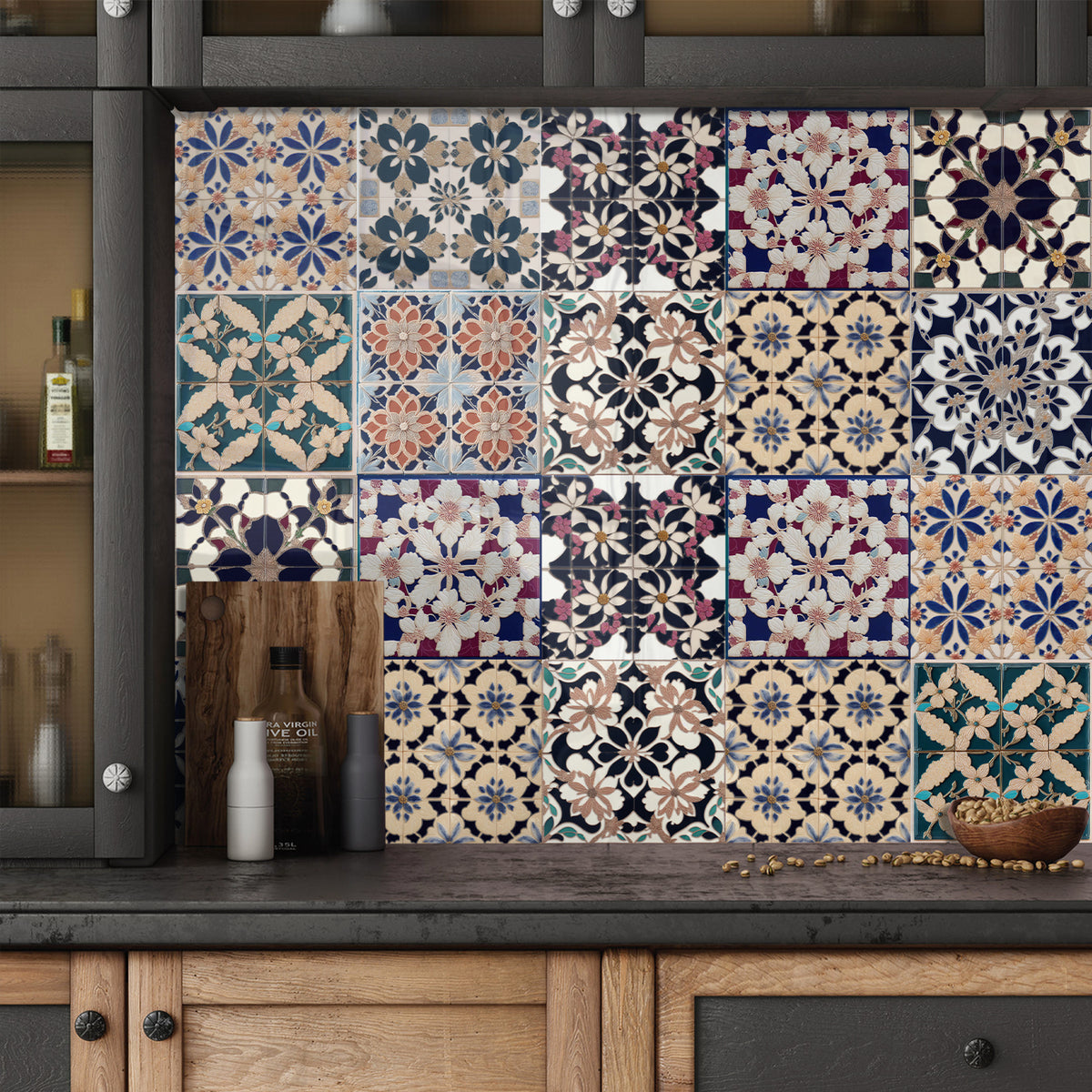 Retro floral tile stickers, injecting artistic atmosphere into the space