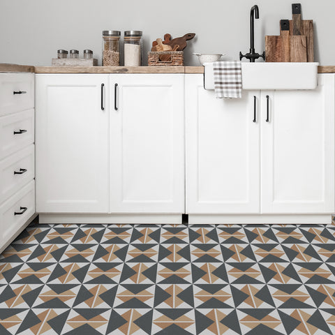 Gray and Brown Triangles Pattern Floor Tile Stickers Peel and Stick Geometrical