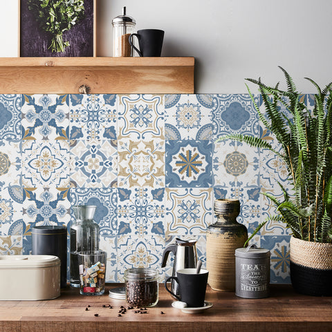 Blue-brown elegant tile stickers: inject retro charm into the space