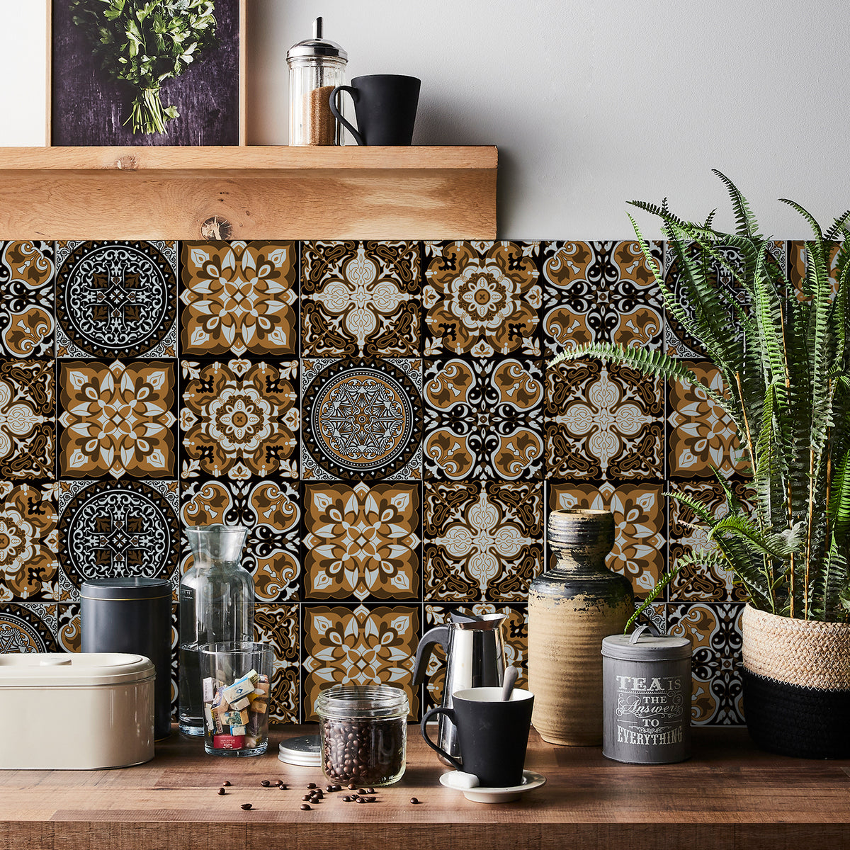 Retro brown-tone tile stickers: interpreting the beauty of classic art