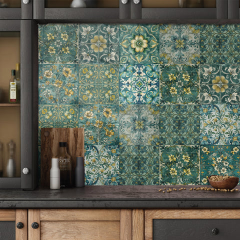 Fresh green and gold tone: the natural elegance of tile stickers