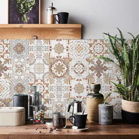 Warm brown retro tile stickers: create a warm and nostalgic atmosphere