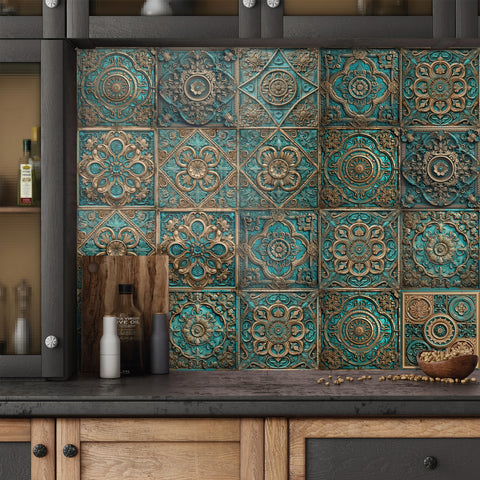 Elegant lapis lazuli: Retro luxury of tile stickers