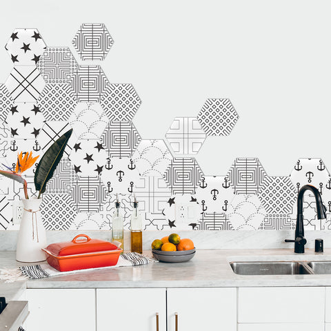 Geometric and abstract fusion tiles: modern artistic atmosphere