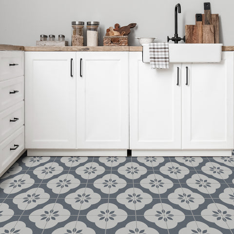 Beige and Gray Floral Floor Marble Tile Stickers Retro Peel and Stick Easy Apply Geometric