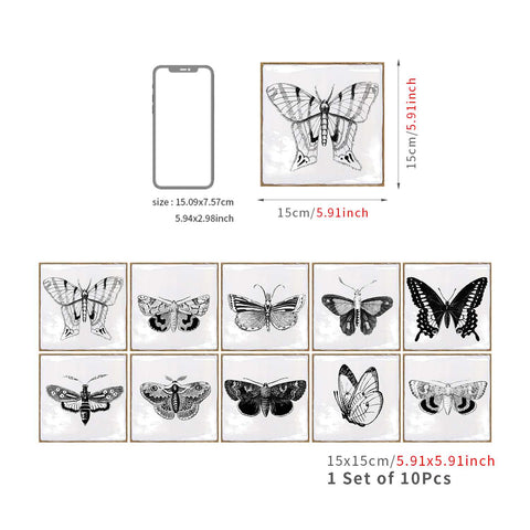 Provence Butterfly Wall Tile Stickers - Stylish Peel and Stick Decals, Residue-Free, Set of 10, Perfect for Kitchen and Bathroom Decor