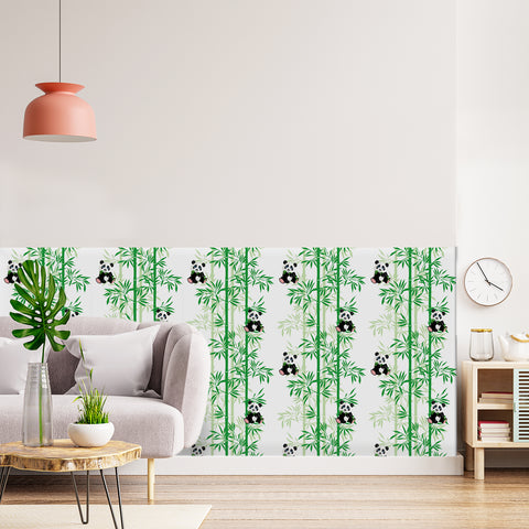 Adorable Panda Forest Wallpaper - Fresh Green Bamboo and Playful Pandas in a Cheerful Design